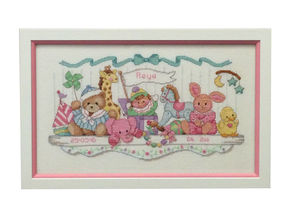 White and pink frame-- Cross stitch for New Born