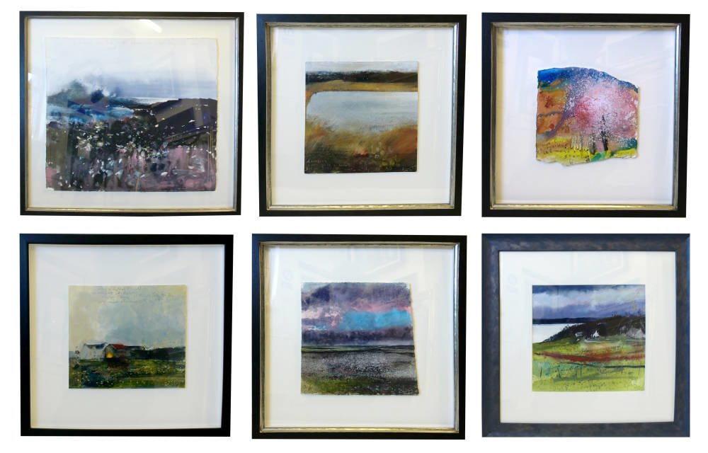 Float mounted collection of watercolours