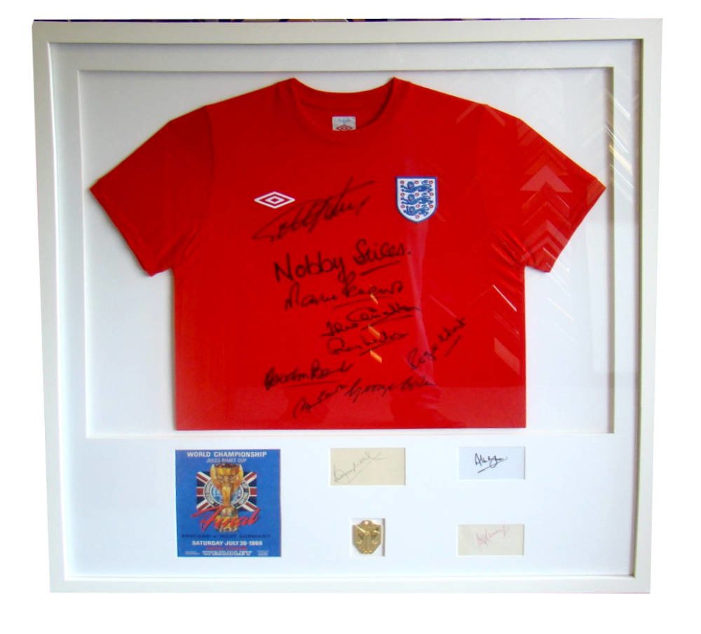 Framed 1966 England Football Shirt with Signatures