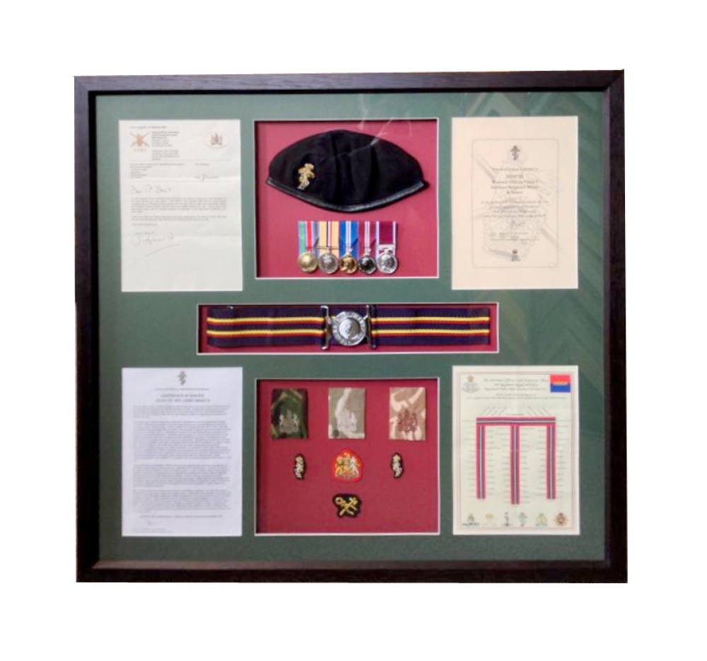 Framed Beret and medals