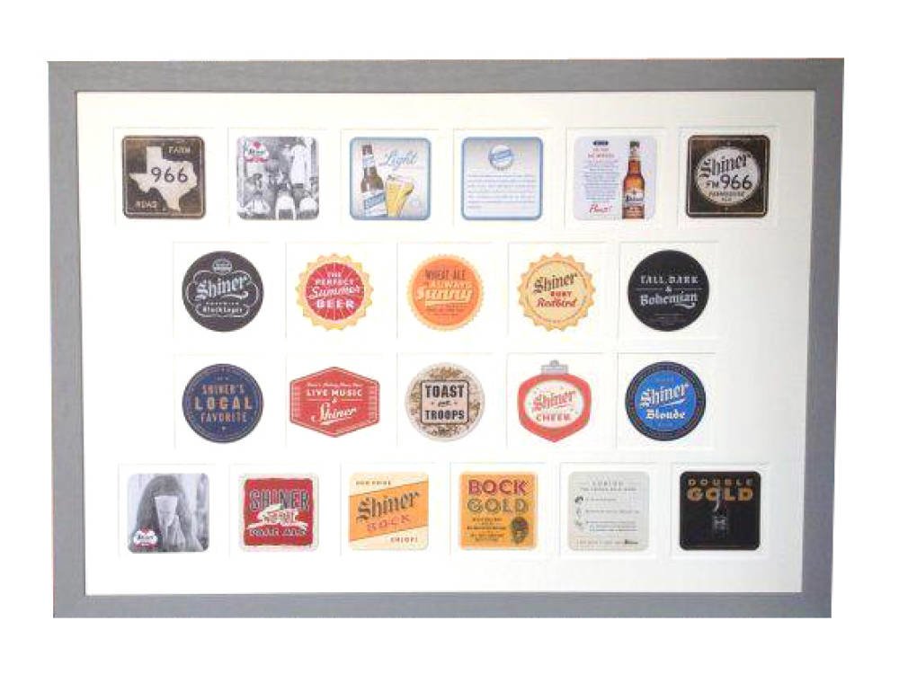 Framing of 24 American beer mats