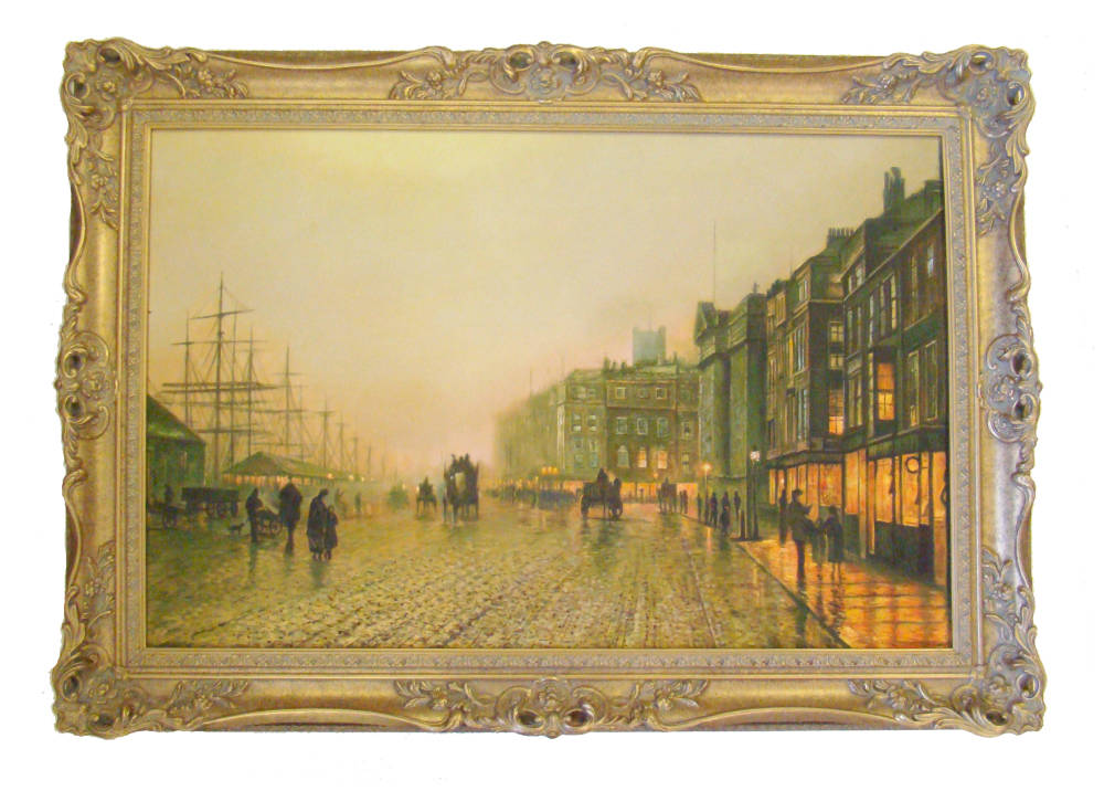 swept handmade frame paintings stretched - Grimshaw - Liverpool Quay by Moonlight