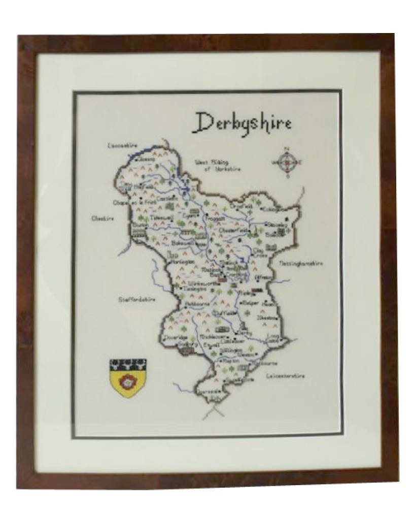 Map of derbyshire framed - embroidery maps 