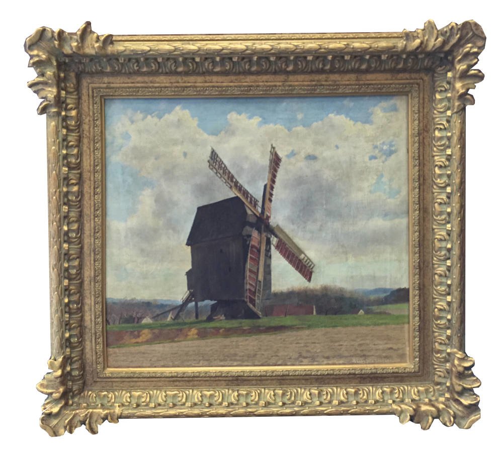 Windmill painting framed - traditional gold frame
