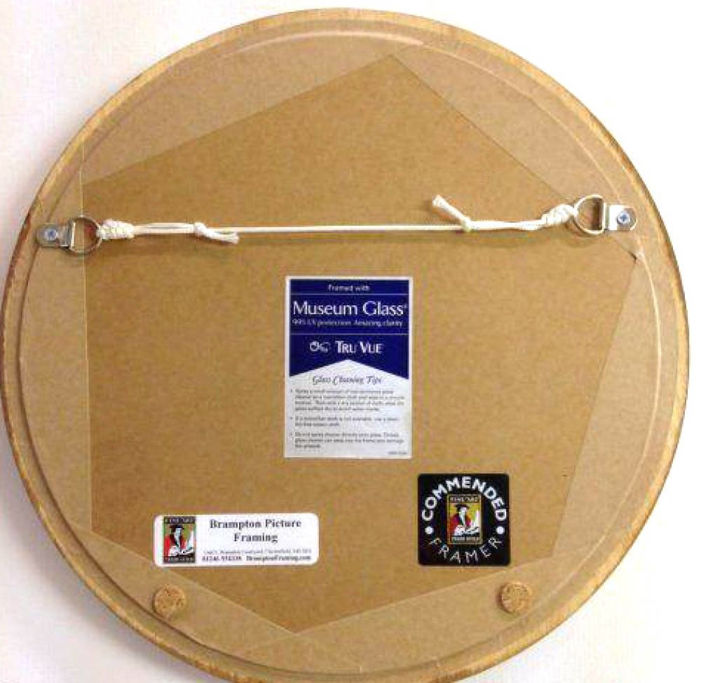 Beautiful circular artworks framed with Museum Glass and mounts