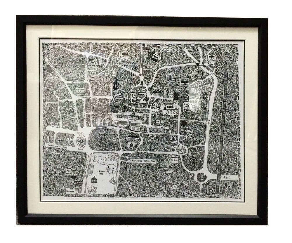 Chesterfield doodle map framing 522167000 double mount