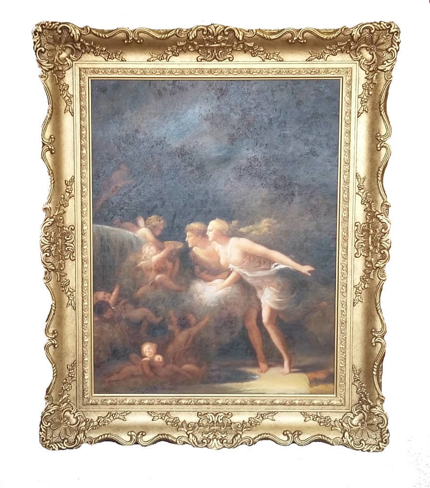 Light antique frame bespoke made-  Fountain of Love (1785) by Jean-Honoré Fragonard