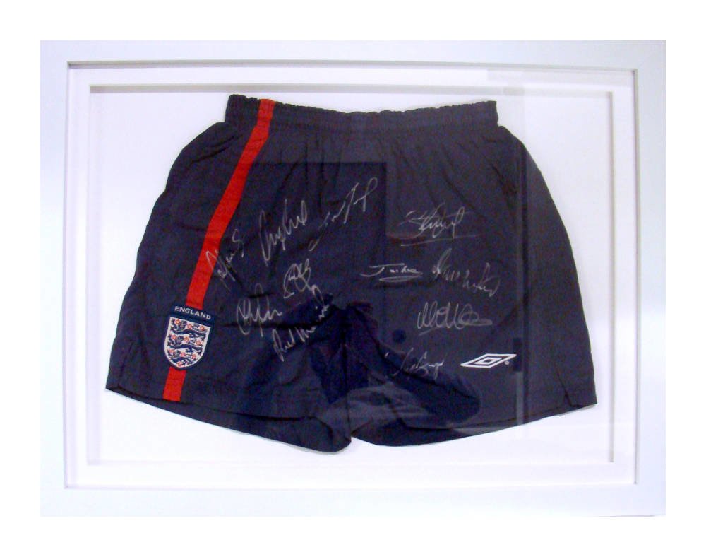 Framed memorabilia- England football shorts