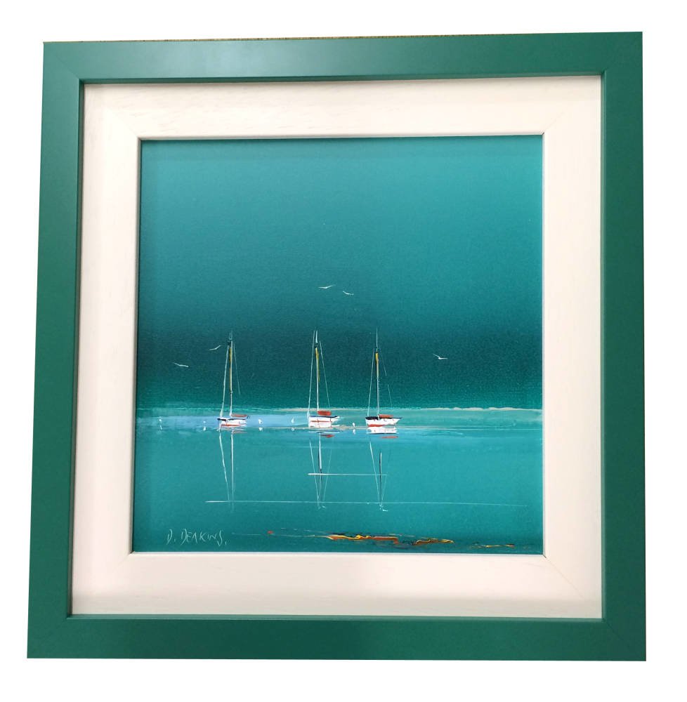 Turquoise framing for marine artwork