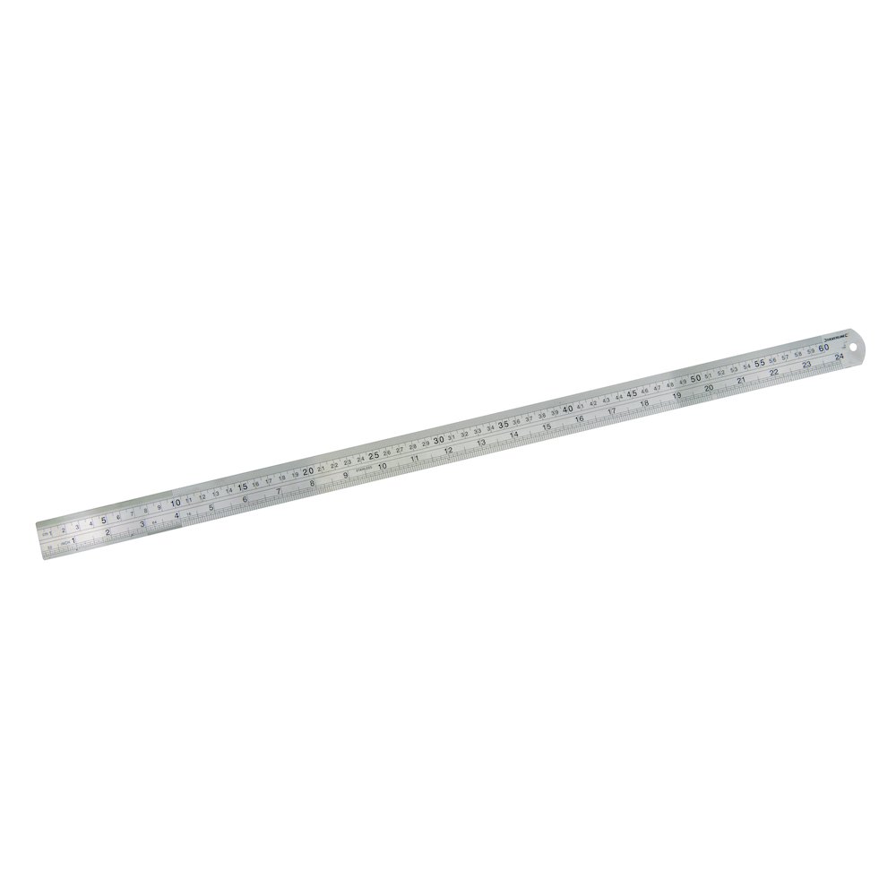 This is a precision 600mm stainless steel rule with both metric and imperial guides clearly etched into the steel.