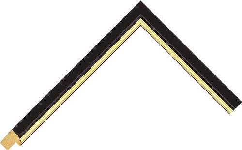 Corner sample of Black+Gold Flat Koto Frame Moulding