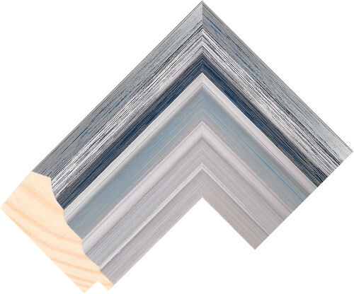 Corner sample of Silver+Blue Scoop Pine Frame Moulding