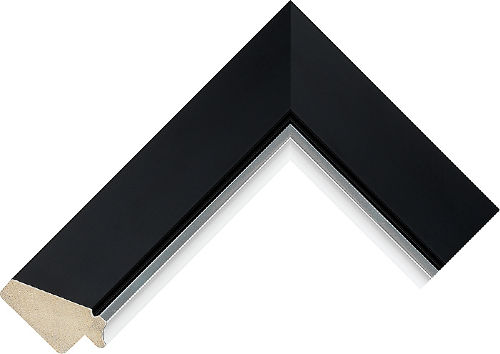 Corner sample of Black+Silver Reverse Pine Frame Moulding