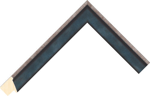 Corner sample of Blue+Silver Bevel Pine Frame Moulding