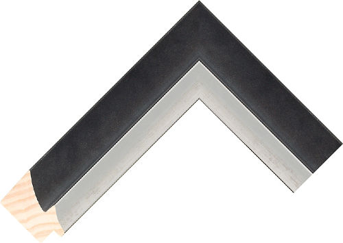 Corner sample of Black/Silver Stepped Scoop Taeda Pine Frame Moulding