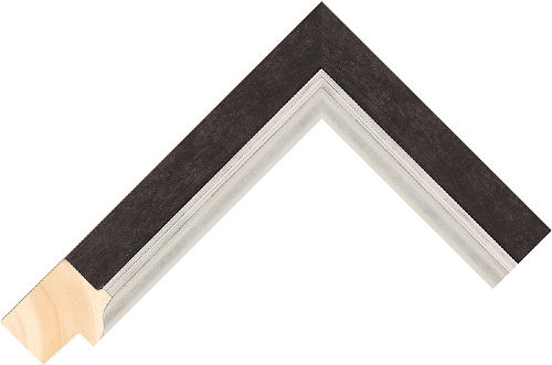 Corner sample of Black/Silver Flat/Scoop Taeda Pine Frame Moulding
