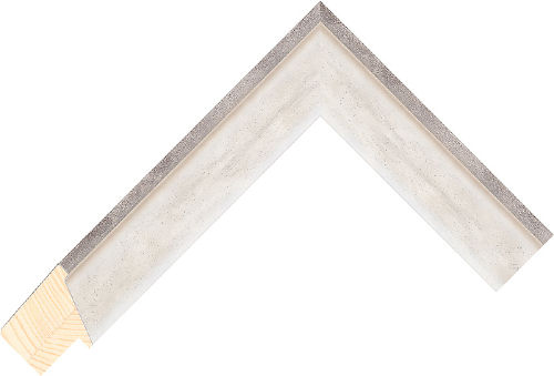 Corner sample of White+Silver Bevel Pine Frame Moulding