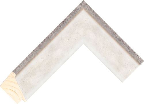 Corner sample of White+Silver Bevel Pine Frame Moulding