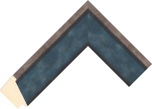 Corner sample of Blue+Silver Bevel Fir Frame Moulding