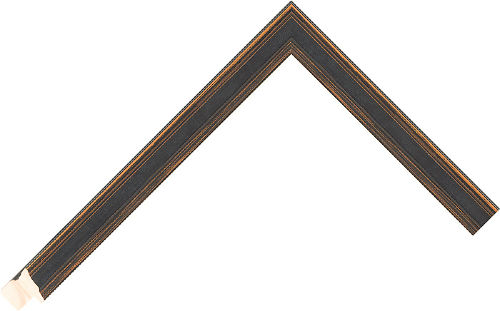 Corner sample of Black+Orange Scoop Radiata Pine Frame Moulding