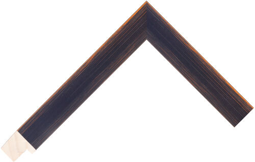 Corner sample of Black+Orange Flat Radiata Pine Frame Moulding