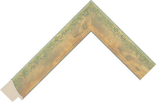 Corner sample of Yellow+Green Spoon Pine Frame Moulding
