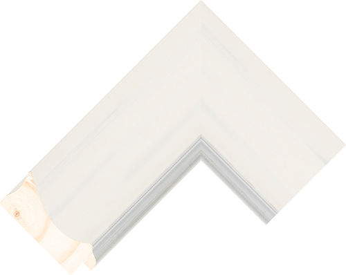 Corner sample of White+Silver Brush Spoon Taeda Pine Frame Moulding