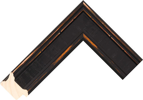 Corner sample of Black+Orange Scoop Taeda Pine Frame Moulding