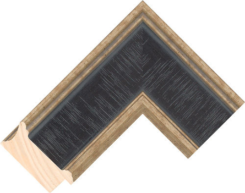 Corner sample of Silver+Black Scoop Taeda Pine Frame Moulding