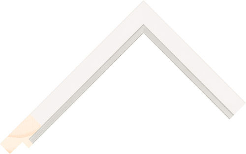 Corner sample of White/Silver Flat Taeda Pine Frame Moulding
