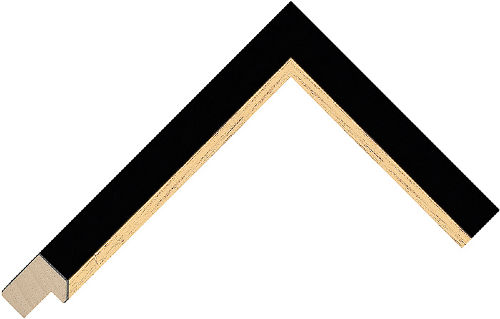 Corner sample of Black+Gold Flat Radiata Pine Frame Moulding