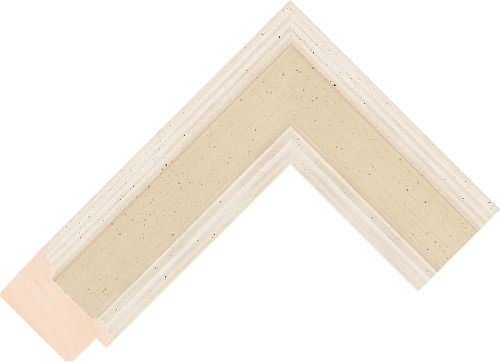 Corner sample of White/Silver Scooped Flat Araucaria Pine Frame Moulding