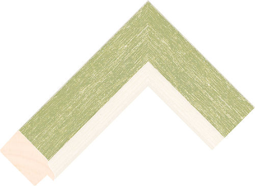 Corner sample of Olive Green+Ivory Flat Araucaria Pine Frame Moulding