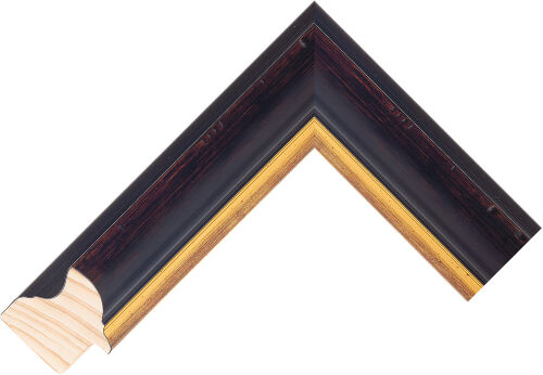 Corner sample of Mahogany+Gold Spoon Radiata Pine Frame Moulding