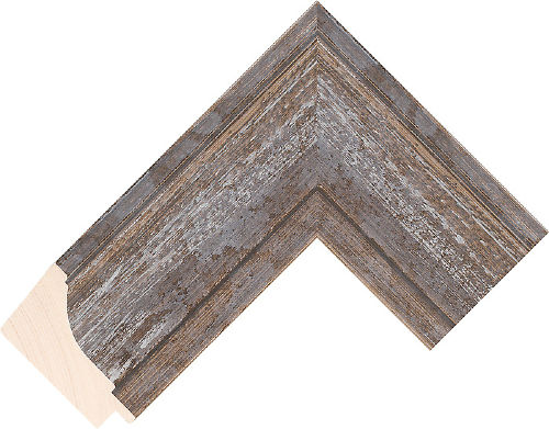 Corner sample of Brown/Silver Scoop Fir FJ Frame Moulding