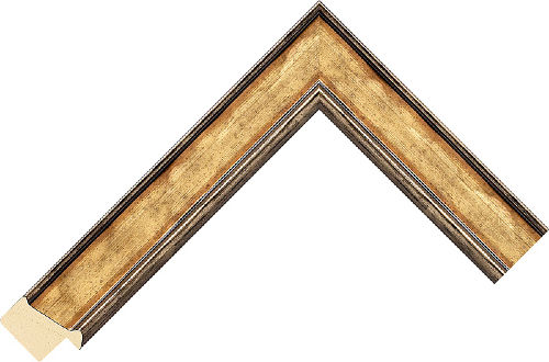 Corner sample of Gold+Pewter Reverse Radiata Pine Frame Moulding