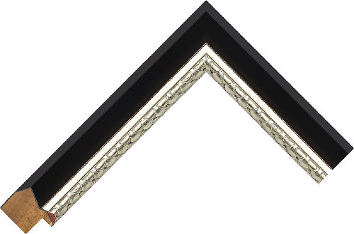 Corner sample of Black/Silver Scoop Pine & Spruce Frame Moulding