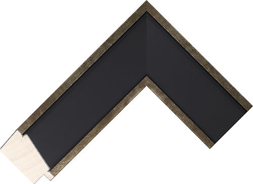 Corner sample of Black+Silver Bevel Radiata Pine Frame Moulding