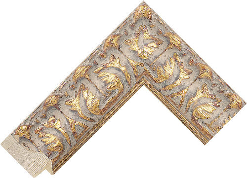 Corner sample of Gold+Beige Reverse Pine & Spruce Frame Moulding