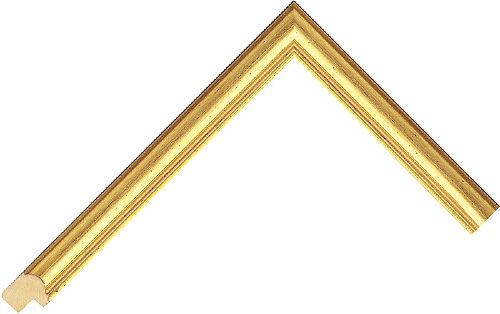 Corner sample of Gold Ridged Hockey Obeche Frame Moulding