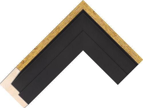 Corner sample of Black+Gold Float Radiata Pine Frame Moulding