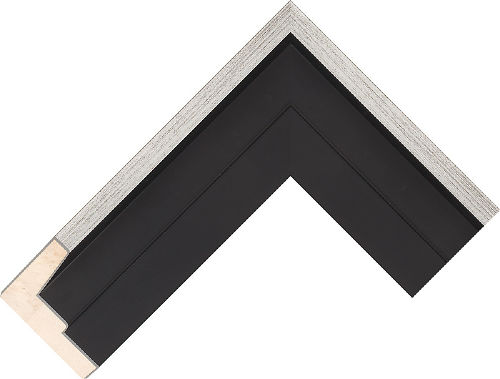 Corner sample of Black+Silver Float Radiata Pine Frame Moulding
