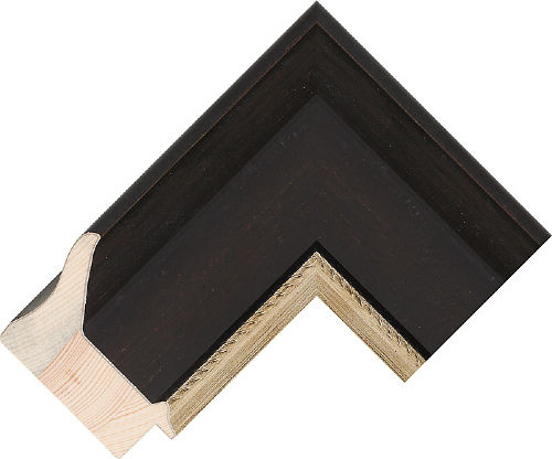 Corner sample of Black Umber+Silver Scoop Pine & Spruce Frame Moulding
