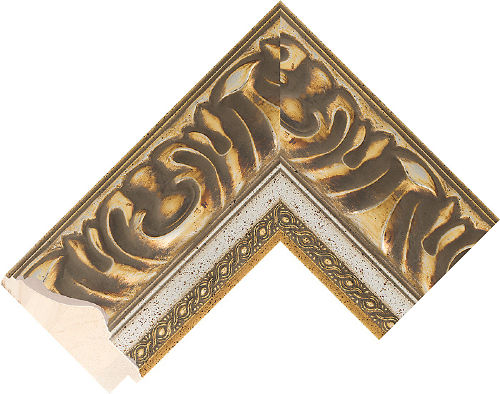 Corner sample of Silver+Gold Reverse Pine Frame Moulding