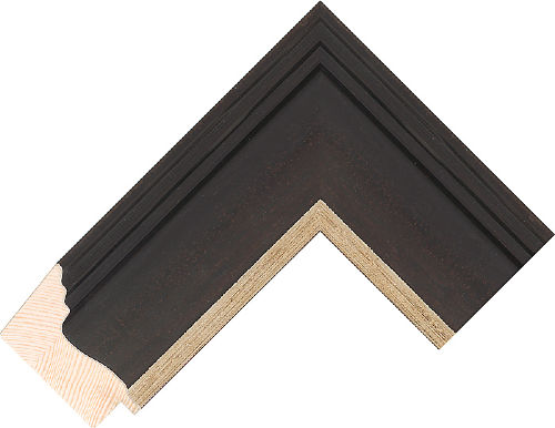 Corner sample of Black Umber+Silver Scoop Radiata Pine Frame Moulding