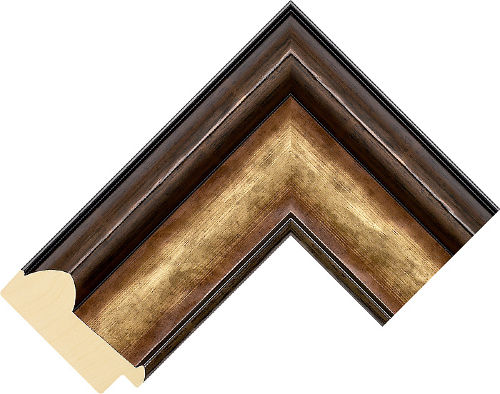 Corner sample of Gold+Pewter Spoon Radiata Pine Frame Moulding