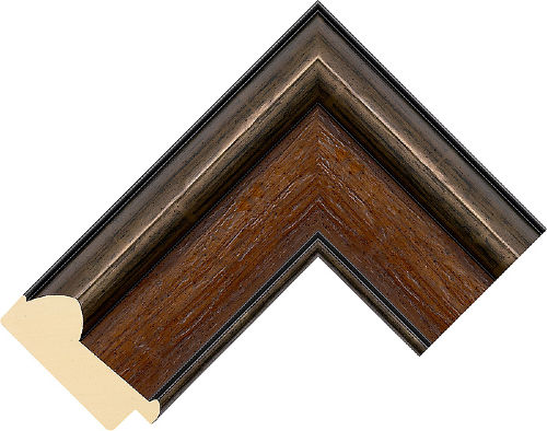 Corner sample of Walnut+Pewter Spoon Radiata Pine Frame Moulding