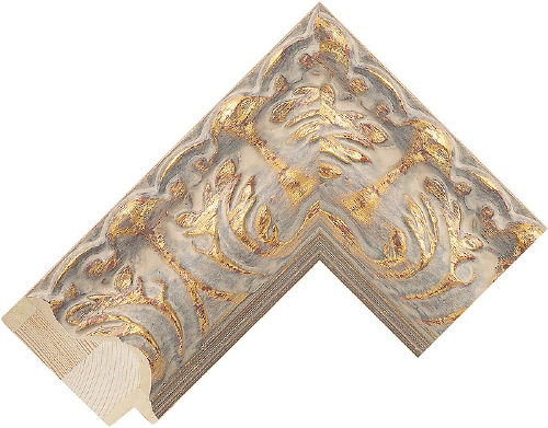Corner sample of Gold+Beige Reverse Pine & Spruce Frame Moulding