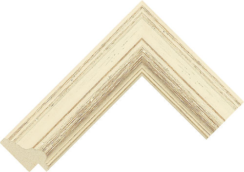 Corner sample of Ivory Reverse Radiata Pine Frame Moulding