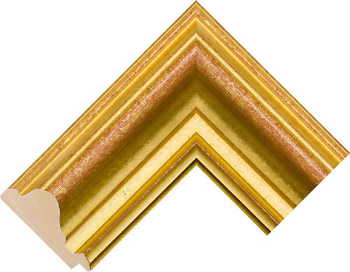 Corner sample of Gold Scoop Pine Frame Moulding